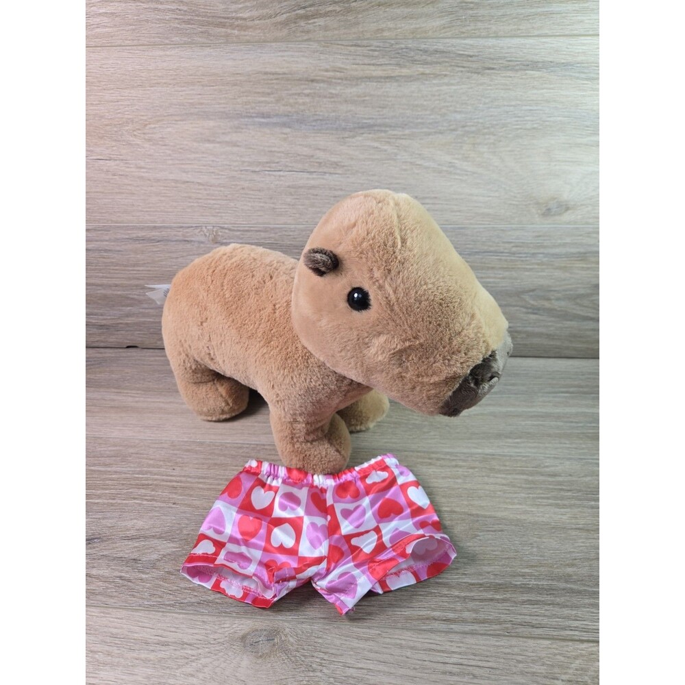 Build A Bear Capybara Plush 14" Wearing Pink & Red Heart Shorts